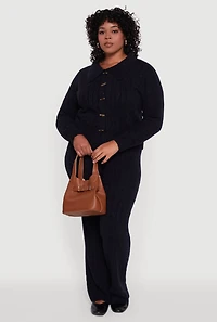 Womens Plus Cable Knit Button Front Cardigan,