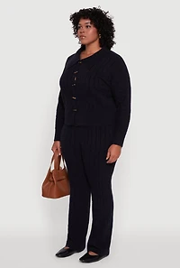 Womens Plus Cable Knit Button Front Cardigan,