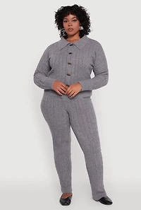 Womens Plus Size Cable Knit Button Front Cardigan, Grey, Size 3X