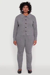 Womens Plus Size Cable Knit Button Front Cardigan, Grey, Size 3X