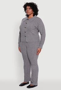Womens Plus Size Cable Knit Button Front Cardigan, Grey, Size 3X