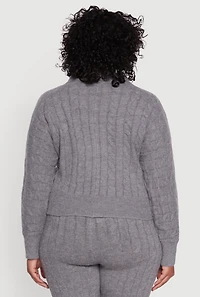 Womens Plus Size Cable Knit Button Front Cardigan, Grey, Size 3X