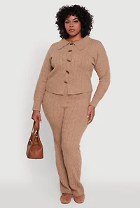 Womens Plus Size Cable Knit Button Front Cardigan, Grey, Size 2X