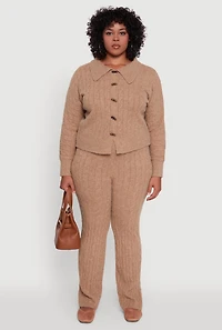 Womens Plus Size Cable Knit Button Front Cardigan, Grey, Size 2X