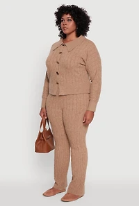 Womens Plus Size Cable Knit Button Front Cardigan, Grey, Size 2X