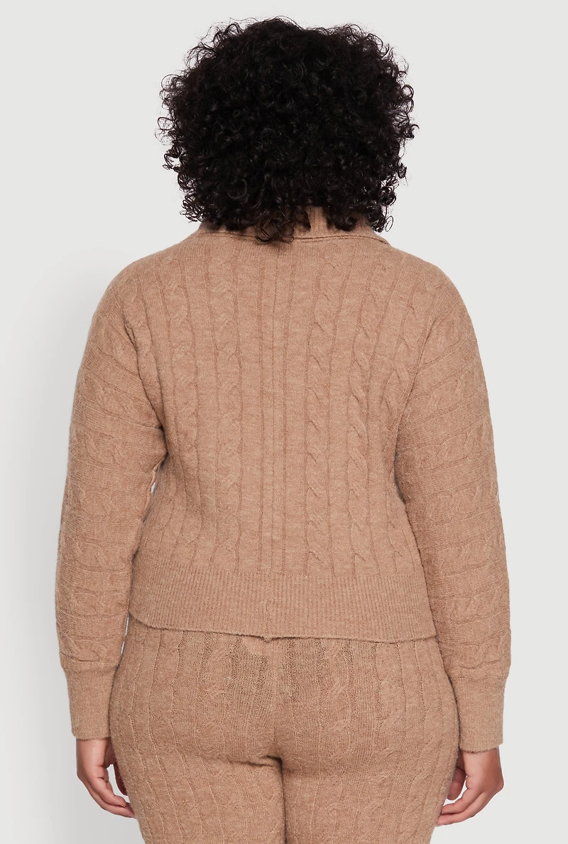 Womens Plus Size Cable Knit Button Front Cardigan, Grey, Size 2X