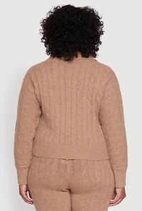 Womens Plus Size Cable Knit Button Front Cardigan, Grey, Size 2X