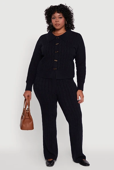 Womens Plus High Waisted Cable Knit Pants,