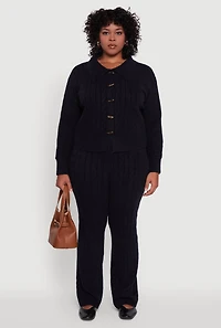 Womens Plus Size High Waisted Cable Knit Pants, Black, Size 1X