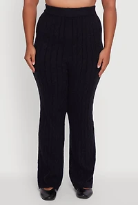 Womens Plus Size High Waisted Cable Knit Pants, Black, Size 1X