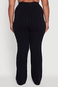 Womens Plus Size High Waisted Cable Knit Pants, Black, Size 1X