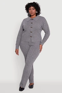 Womens Plus Size High Waisted Cable Knit Pants, Grey, Size 2X