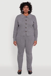 Womens Plus Size High Waisted Cable Knit Pants, Grey, Size 2X