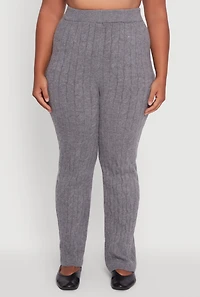 Womens Plus Size High Waisted Cable Knit Pants, Grey, Size 2X