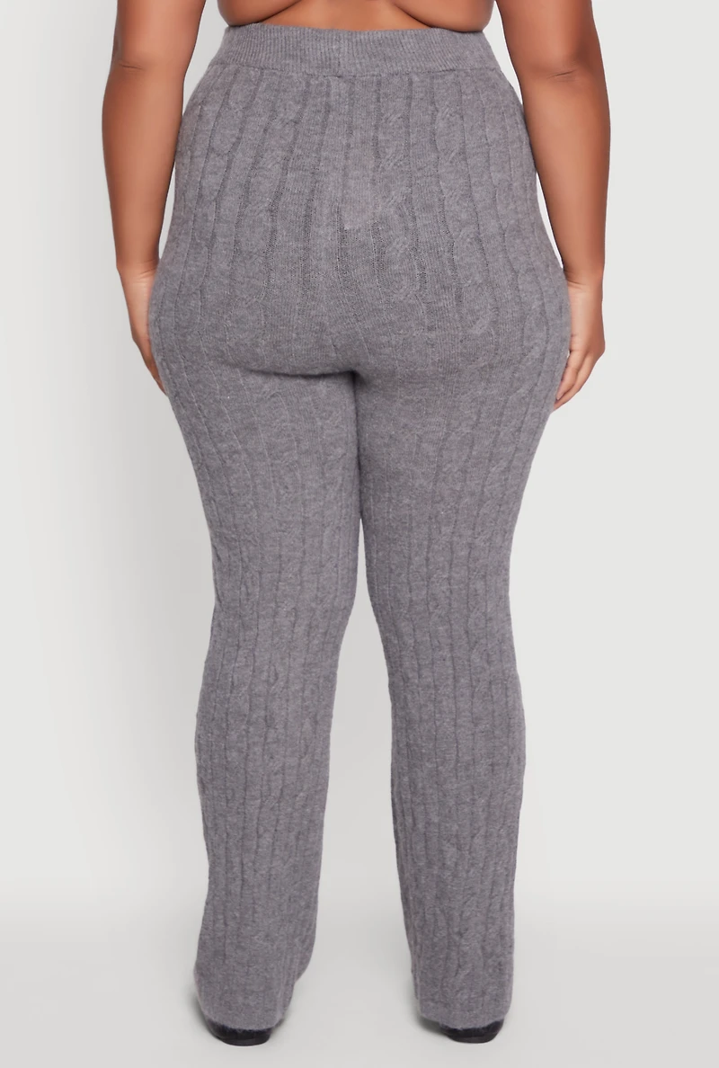 Womens Plus Size High Waisted Cable Knit Pants, Grey, Size 2X