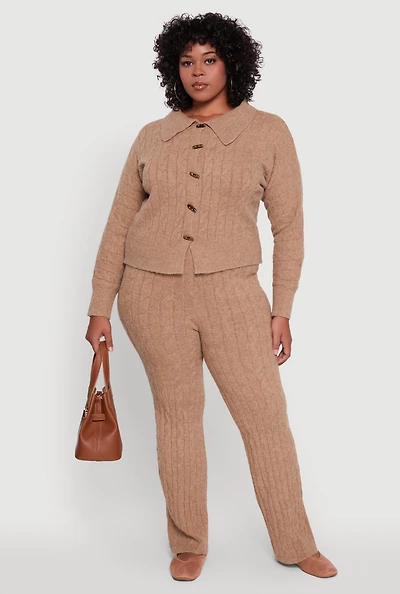 Womens Plus High Waisted Cable Knit Pants,