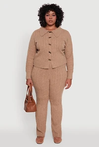 Womens Plus High Waisted Cable Knit Pants,