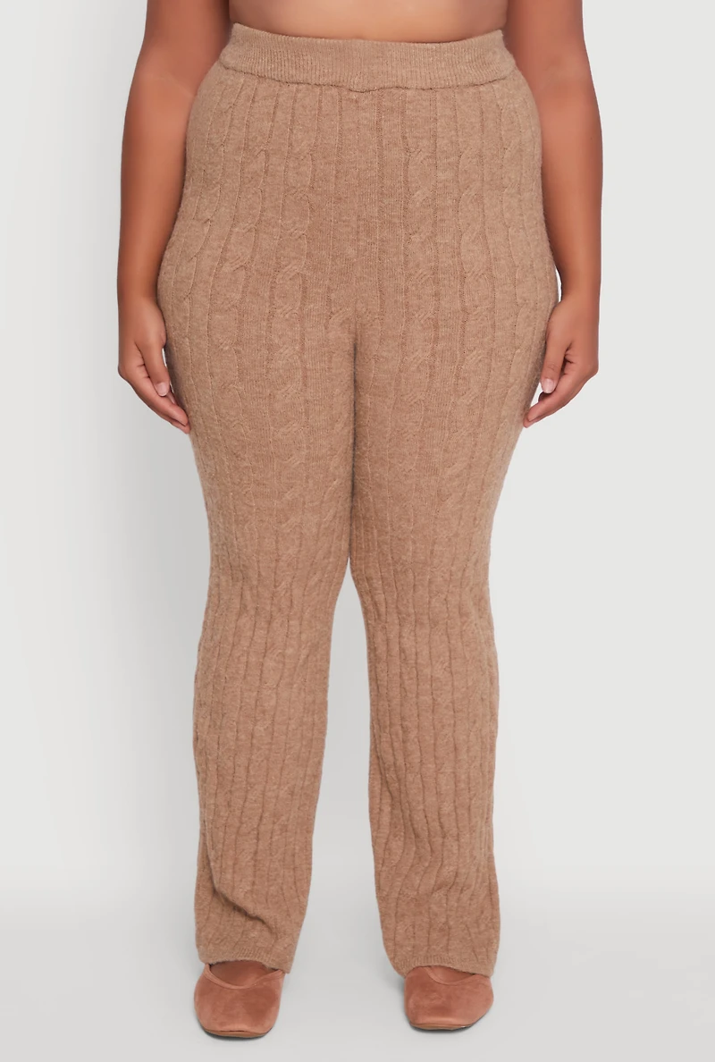 Womens Plus High Waisted Cable Knit Pants,