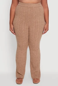 Womens Plus High Waisted Cable Knit Pants,