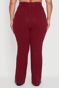 Womens Plus Size High Waisted Cable Knit Pants, Burgundy, Size 2X