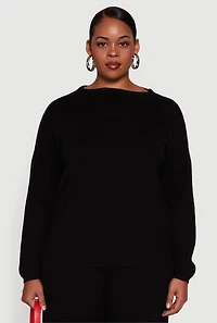 Womens Plus Boat Neck Pullover Sweater, 1X