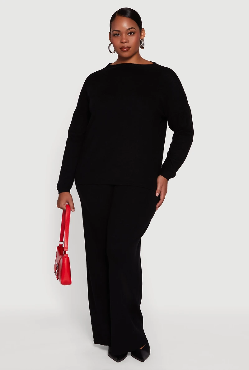 Womens Plus Boat Neck Pullover Sweater, 1X