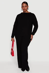 Womens Plus Boat Neck Pullover Sweater, 1X