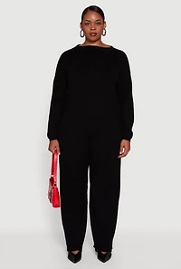 Womens Plus Boat Neck Pullover Sweater, 1X