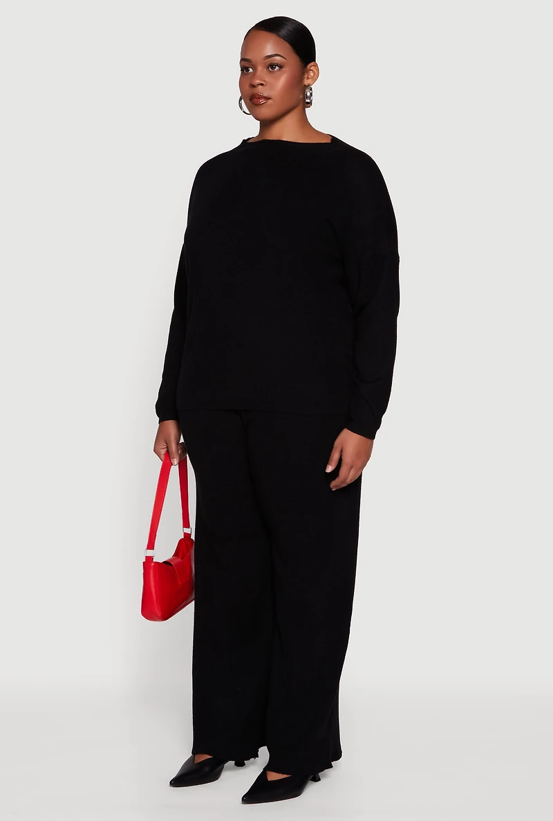 Womens Plus Boat Neck Pullover Sweater, 1X