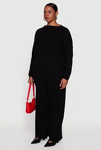 Womens Plus Boat Neck Pullover Sweater, 1X