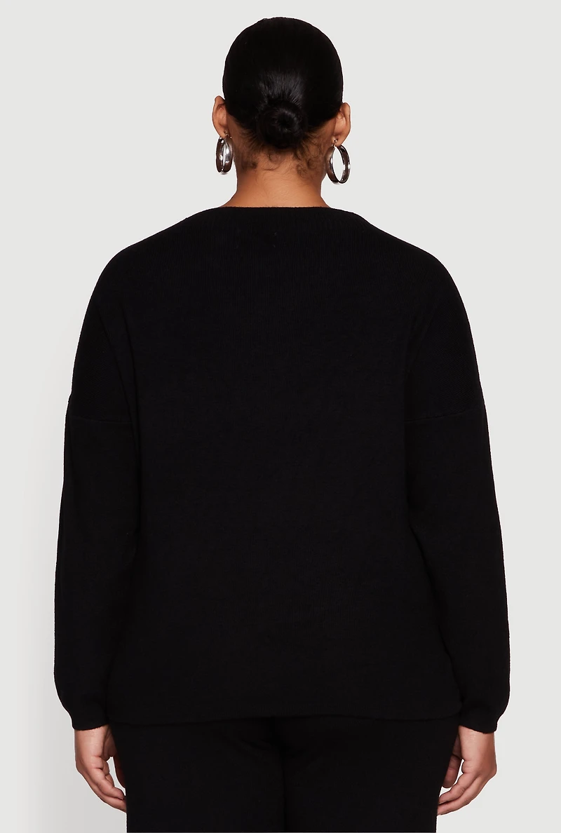 Womens Plus Boat Neck Pullover Sweater, 1X