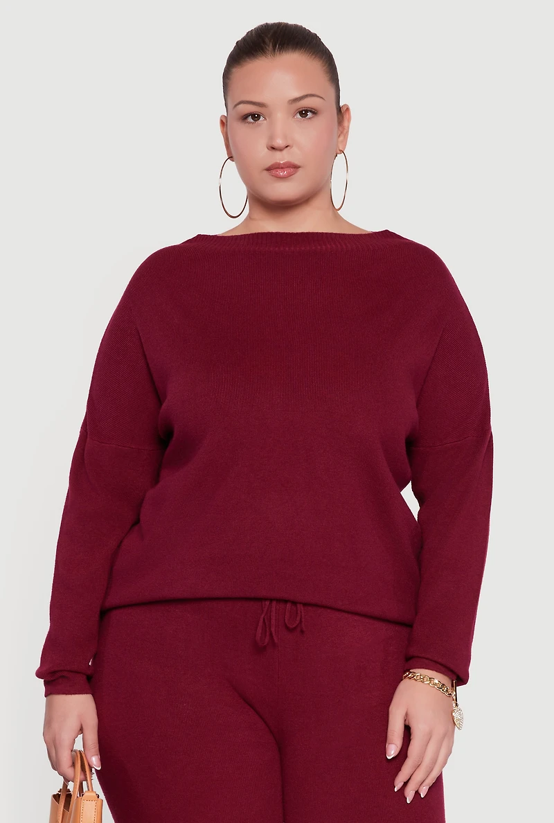 Womens Plus Size Boat Neck Pullover Sweater, , Size 1X