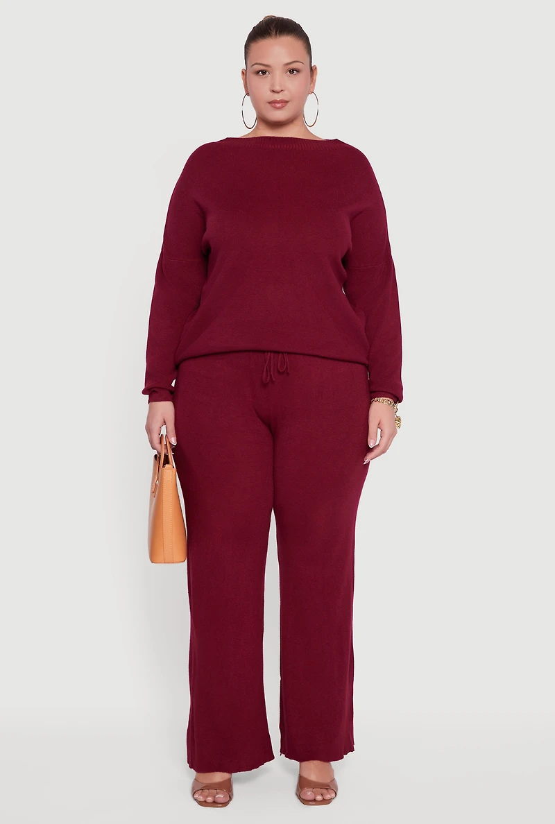 Womens Plus Boat Neck Pullover Sweater,