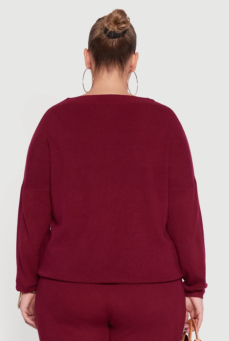 Womens Plus Size Boat Neck Pullover Sweater, , Size 1X