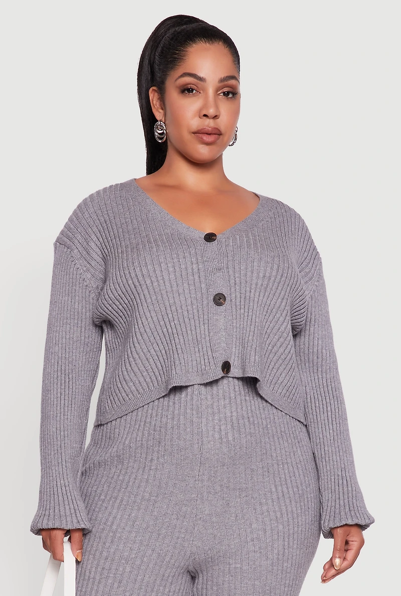 Womens Plus Ribbed Knit V Neck Button Front Cardigan, 2X