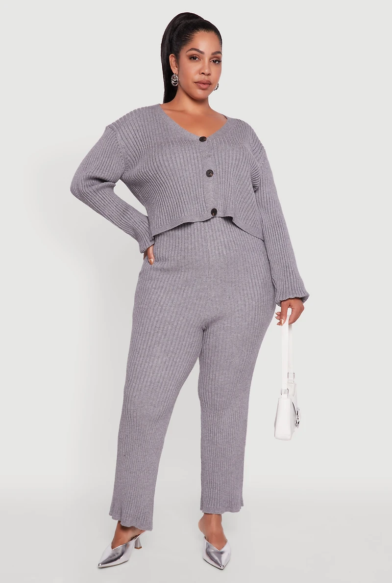 Womens Plus Ribbed Knit V Neck Button Front Cardigan, 2X