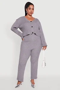 Womens Plus Ribbed Knit V Neck Button Front Cardigan, 2X
