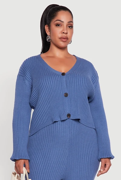Womens Plus Ribbed Knit V Neck Button Front Cardigan, 3X