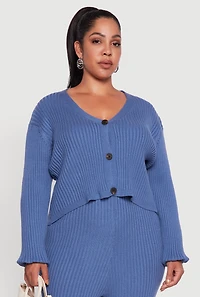 Womens Plus Ribbed Knit V Neck Button Front Cardigan, 3X