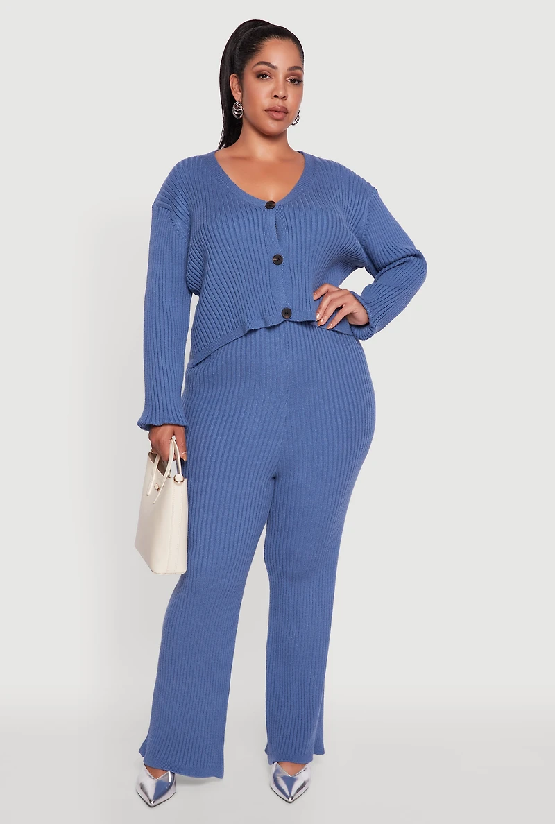 Womens Plus Ribbed Knit V Neck Button Front Cardigan, 3X