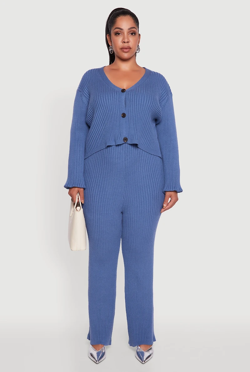 Womens Plus Ribbed Knit V Neck Button Front Cardigan, 3X
