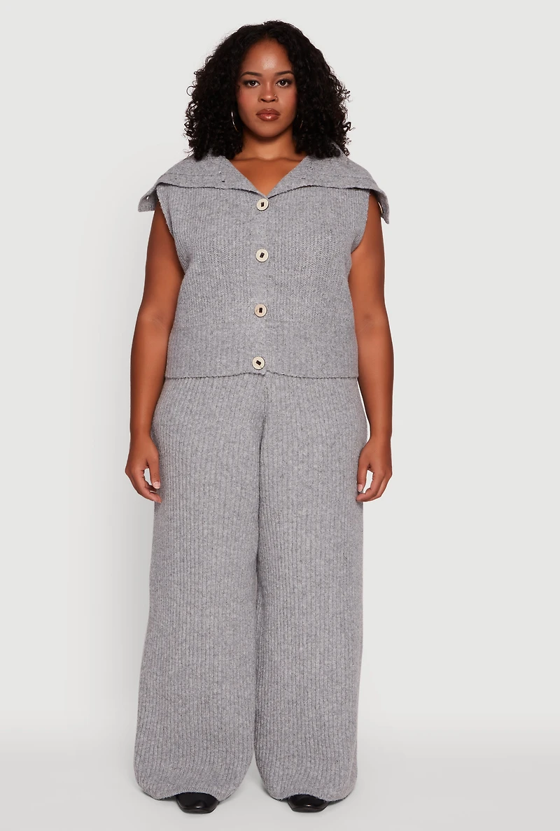 Womens Plus Size Sleeveless Collared Button Front Cardigan, Grey, Size 3X