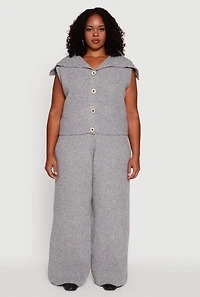 Womens Plus Size Sleeveless Collared Button Front Cardigan, Grey, Size 3X