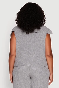 Womens Plus Size Sleeveless Collared Button Front Cardigan, Grey, Size 3X