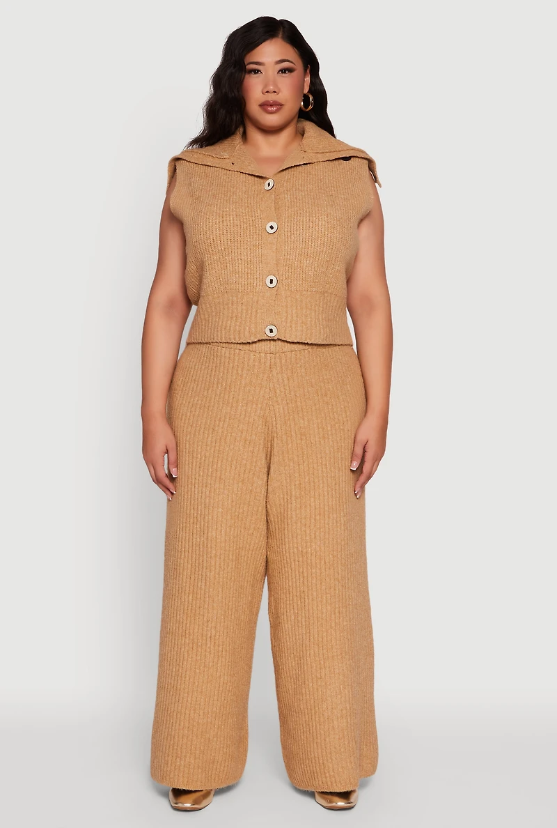 Womens Plus Sleeveless Collared Button Front Cardigan,