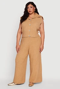 Womens Plus Sleeveless Collared Button Front Cardigan,