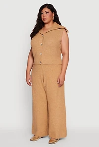 Womens Plus Sleeveless Collared Button Front Cardigan,
