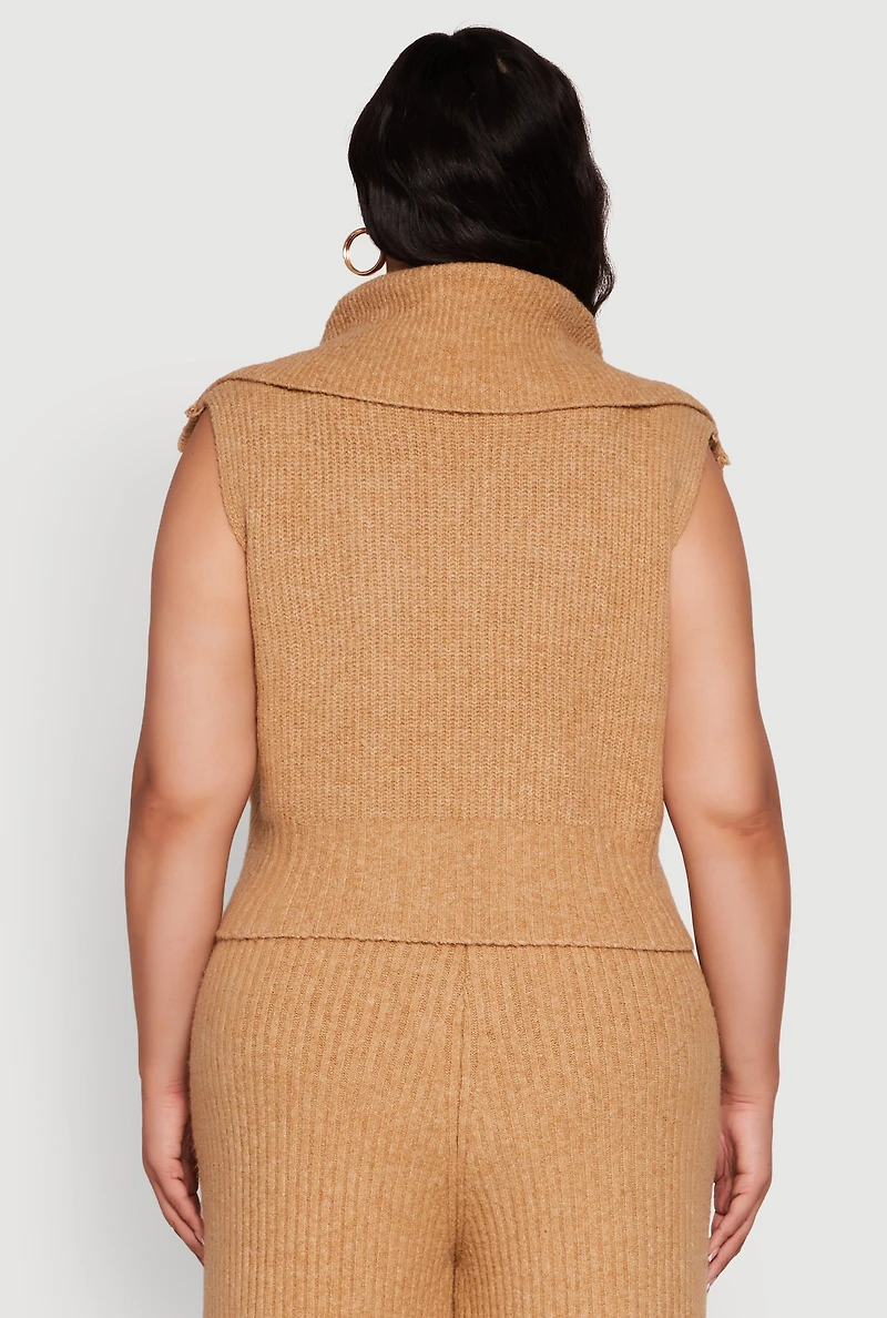 Womens Plus Sleeveless Collared Button Front Cardigan,