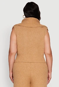 Womens Plus Sleeveless Collared Button Front Cardigan,