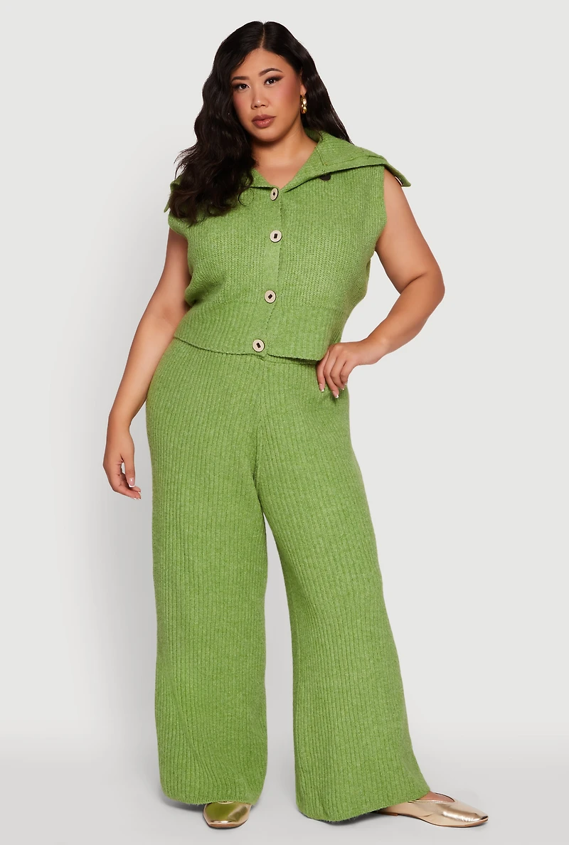 Womens Plus Size Sleeveless Collared Button Front Cardigan, Green, Size 3X